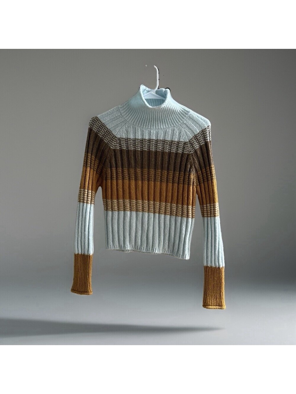 Rue21 Womens XS Mock Neck Sweater Striped Ribbed Knit Retro 70s Boho Pullover